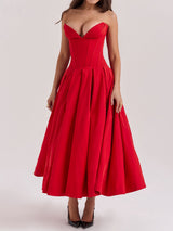 Sexy Bustier Strapless Corset Fit & Flare Resort Pleated Midi Dress