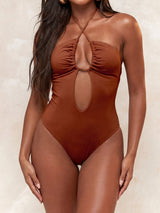 Sexy Cross Halter Tie Cheeky Ruched Cutout One Piece Swimsuit