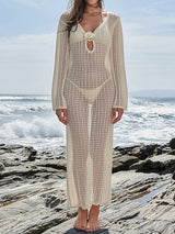 Sexy Cutout Back 3D Flower Beach Crochet Knit Cover Up Maxi Dress