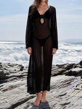 Sexy Cutout Back 3D Flower Beach Crochet Knit Cover Up Maxi Dress
