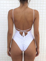 Sexy Deep V Brazilian Scrunch Lace Up Low Back One Piece Swimsuit