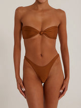 Sparkly High Leg Brazilian Cheeky Knot Front Bandeau Two Piece Bikini Set
