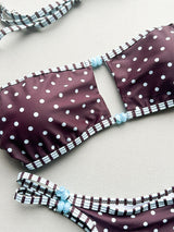 Sexy Polka Dot Cutout Crop Bead String Brazilian Two Piece Bikini Set