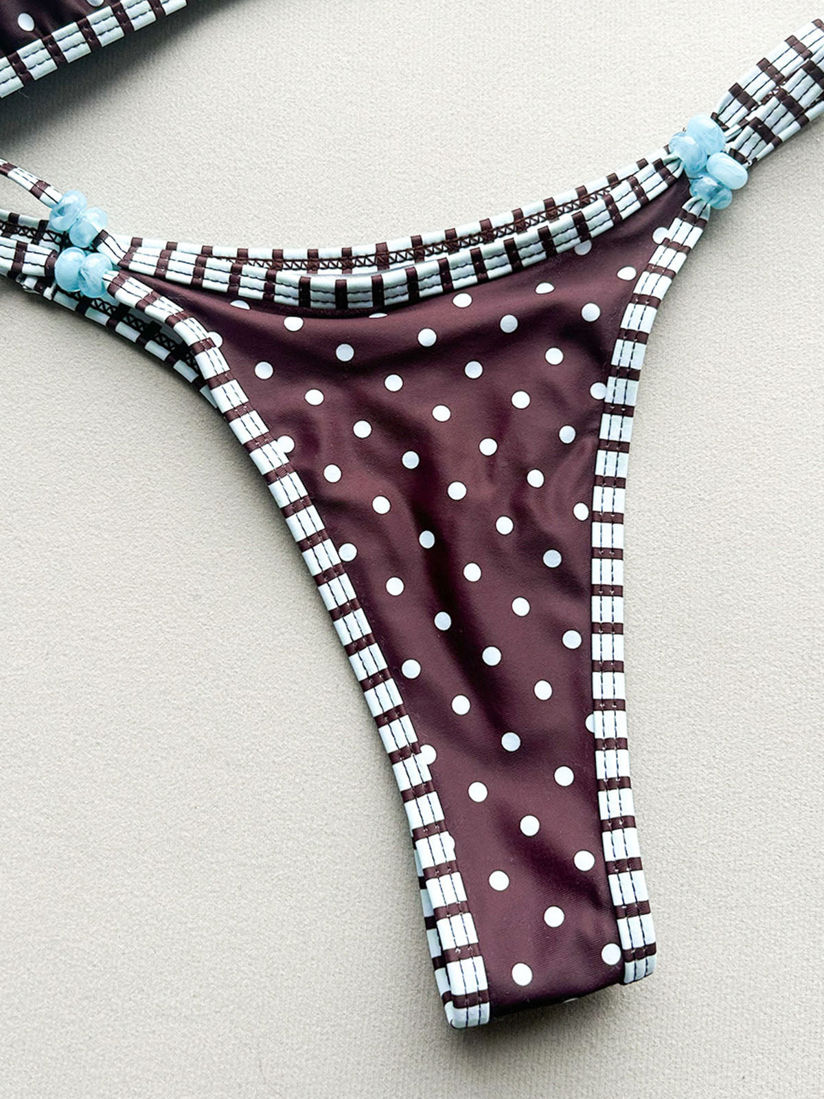 Sexy Polka Dot Cutout Crop Bead String Brazilian Two Piece Bikini Set