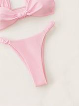 Sexy Scrunch High Cut Cheeky Knotted Front Two Piece Bikini Set