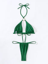 Sexy String Cheeky Sparkly O Ring Halter Two Piece Bikini Set