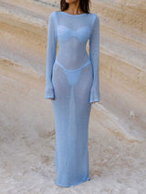Sheer Knit Cover Up High Cut Ruched Underwire Three Piece Bikini Set