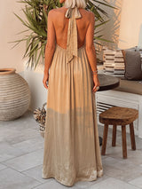 Sparkly O Ring Halter Neck Resort Oversized A Line Maxi Dress