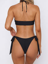 Sparkly Crystal O Ring Tie Side Cheeky Halter Two Piece Bikini Set