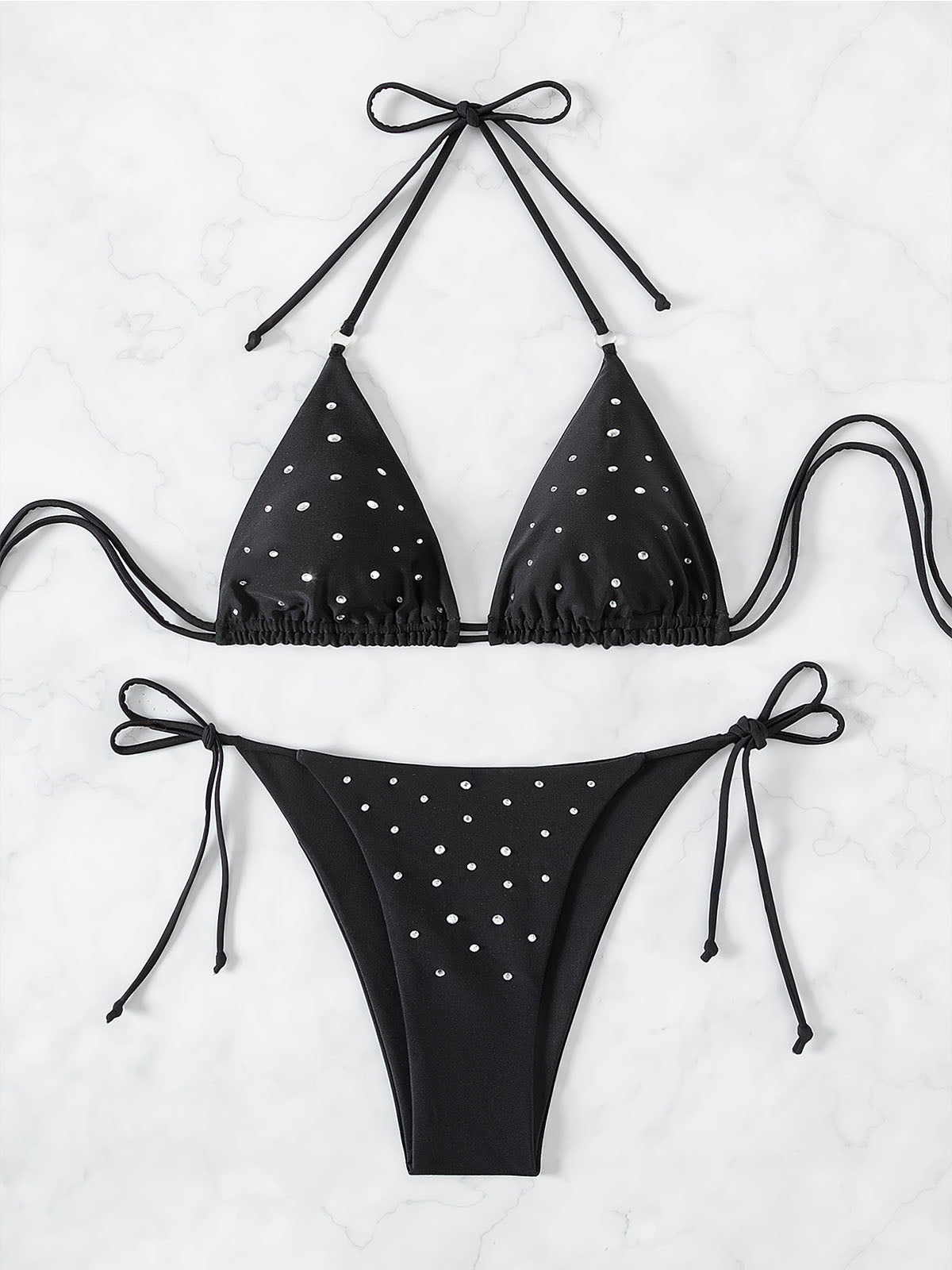 Sparkly Crystal Tie String Cheeky Sexy Halter Two Piece Bikini Set