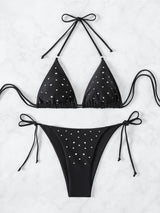 Sparkly Crystal Tie String Cheeky Sexy Halter Two Piece Bikini Set