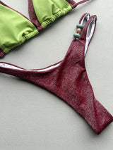 Sparkly Double Layer Halter Beaded Brazilian Two Piece Bikini Set