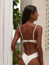 Sparkly Pierced Spike High Leg Cutout Underwire One Piece Swimsuit