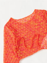 Sunset Crochet Knit Crop Top Tie Side Halter Three Piece Bikini Set