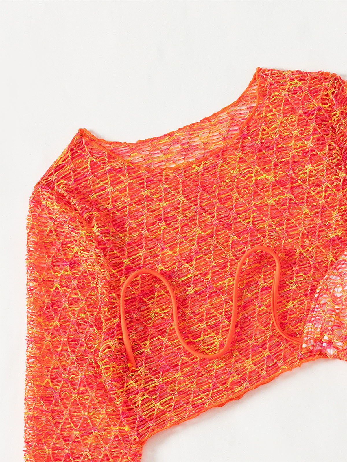 Sunset Crochet Knit Crop Top Tie Side Halter Three Piece Bikini Set