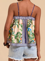 Tropical Palm Print Square Neck Breezy Resort Crop Cami Tank Top