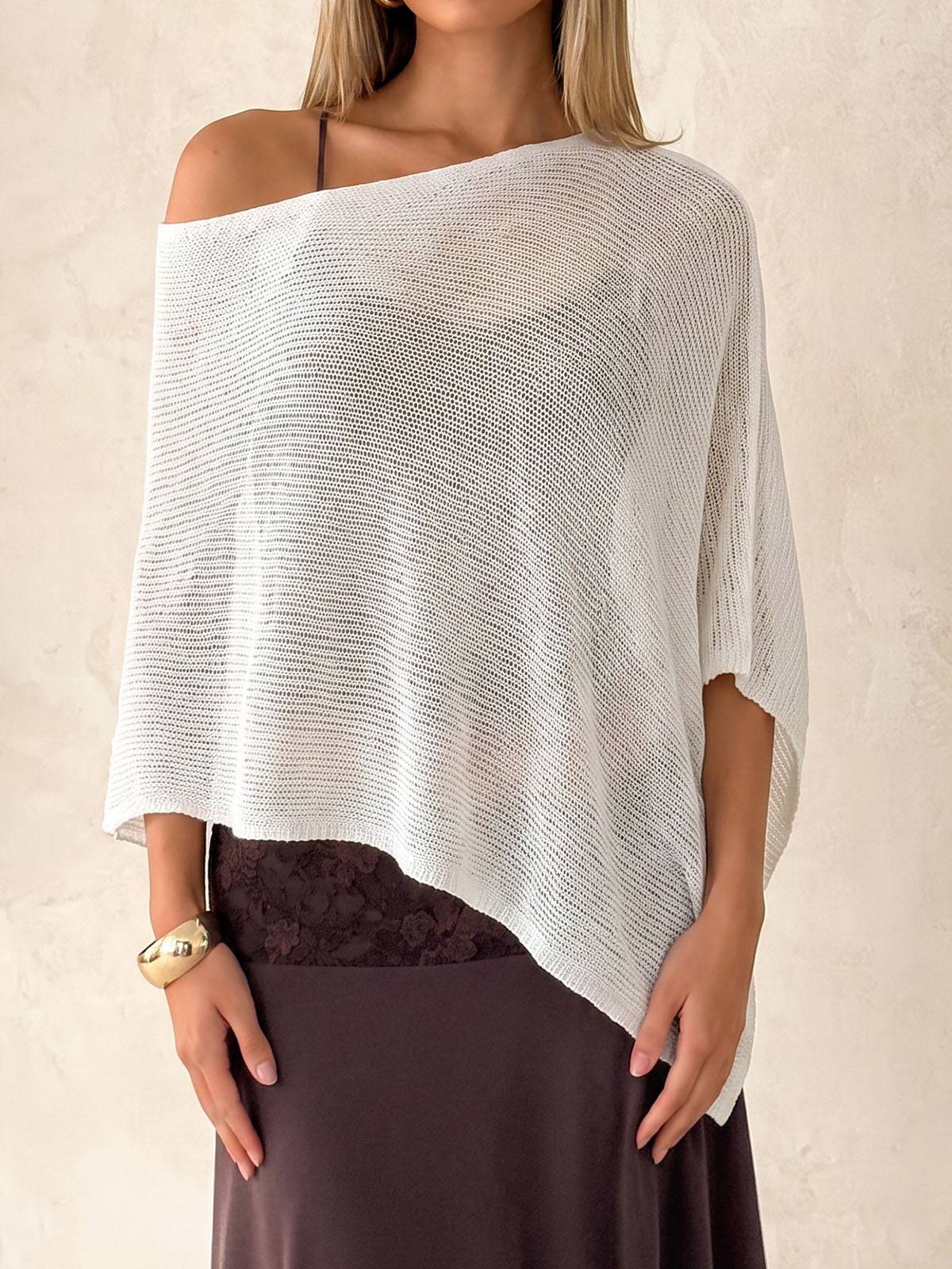 Versatile Boat Shoulder Resort Asymmetrical Oversized Knit Poncho Top