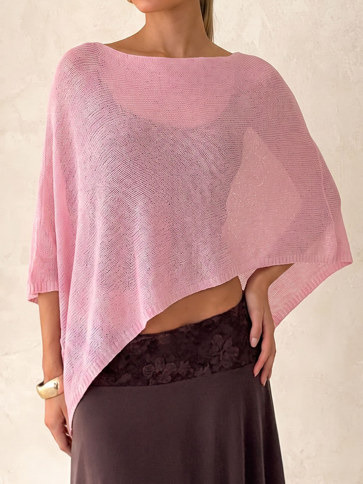 Versatile Boat Shoulder Resort Asymmetrical Oversized Knit Poncho Top