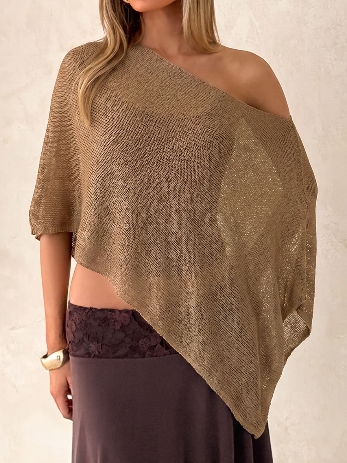 Versatile Boat Shoulder Resort Asymmetrical Oversized Knit Poncho Top