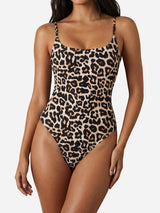 Wild Leopard Moderate Sexy Tie Back Scoop Neck One Piece Swimsuit